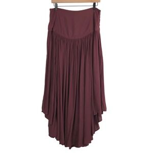 FREE PEOPLE High Low Maxi Skirt Sz 12 Burgundy Wine Boho Draped Side Slit